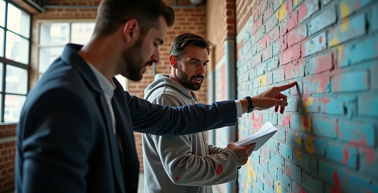 Graffiti-Künstler arbeitet an legaler Wand in Berlin mit professionellem Equipment