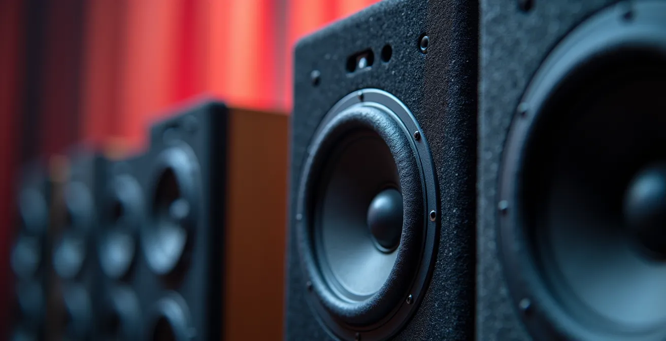 Modernes Immersive Audio Studio mit Dolby Atmos Setup für Streaming-Produktionen