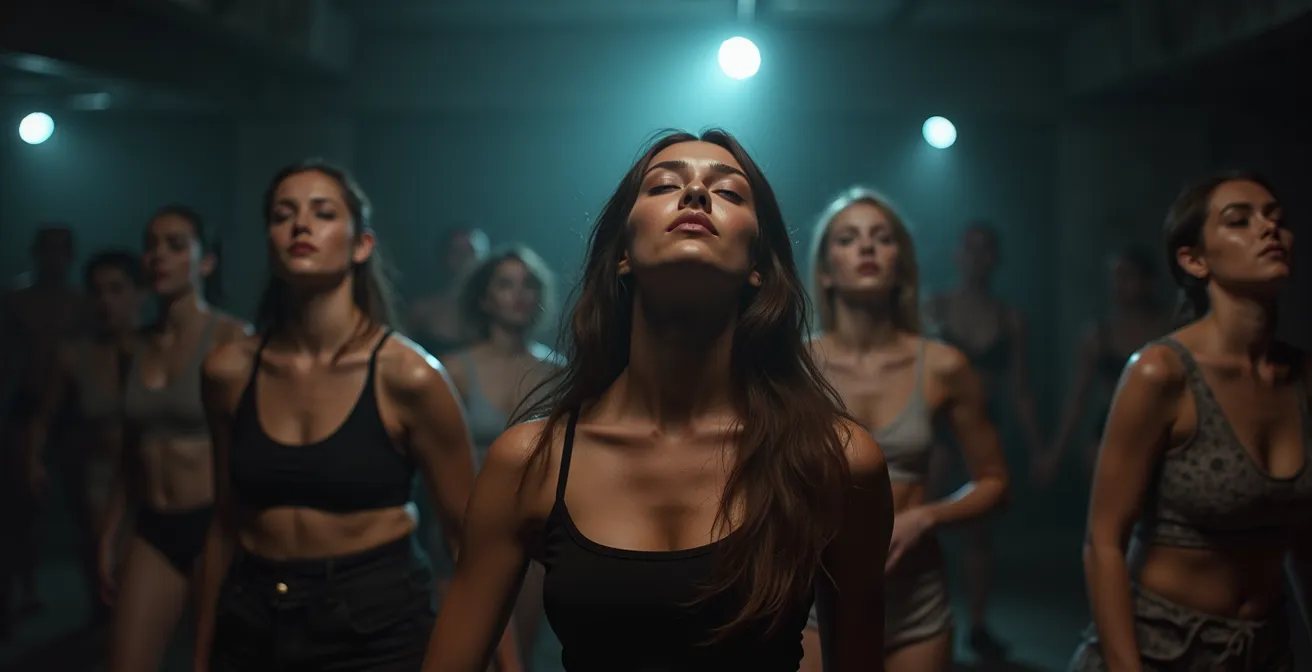 Hypnotisches Stroboskoplicht synchron zu industriellem Techno-Beat