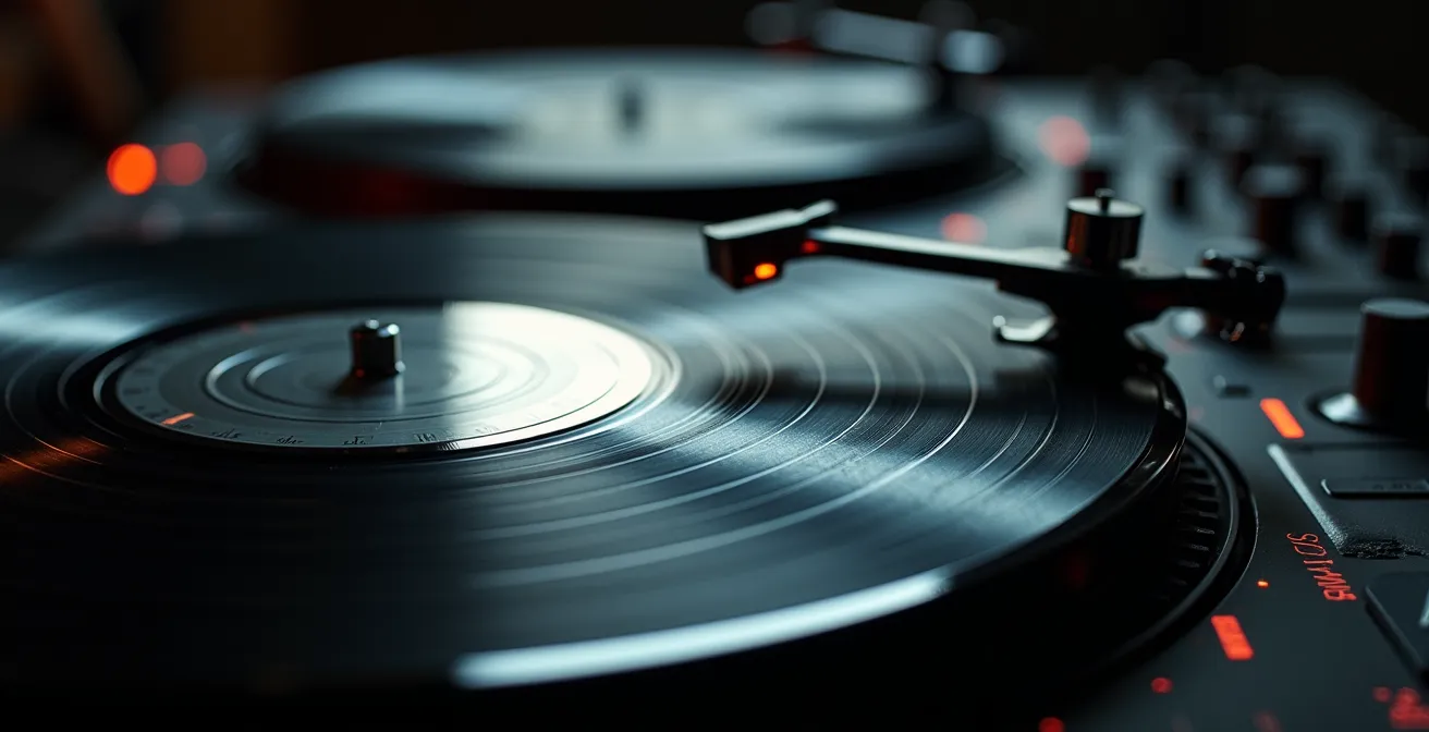 DJ mischt zwei Tracks zu einem hypnotischen Groove