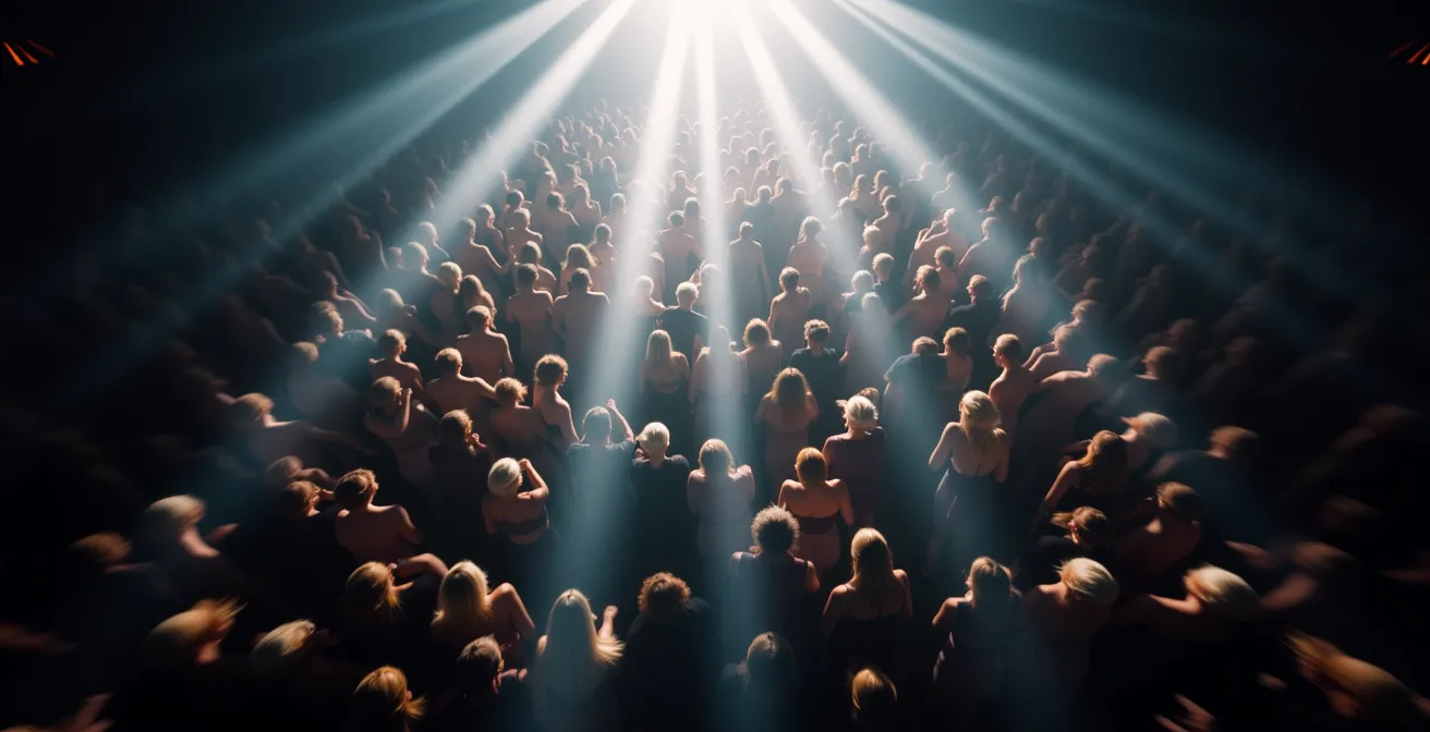 Vogelperspektive auf explodierende Tanzfläche beim Drop des Haupttracks