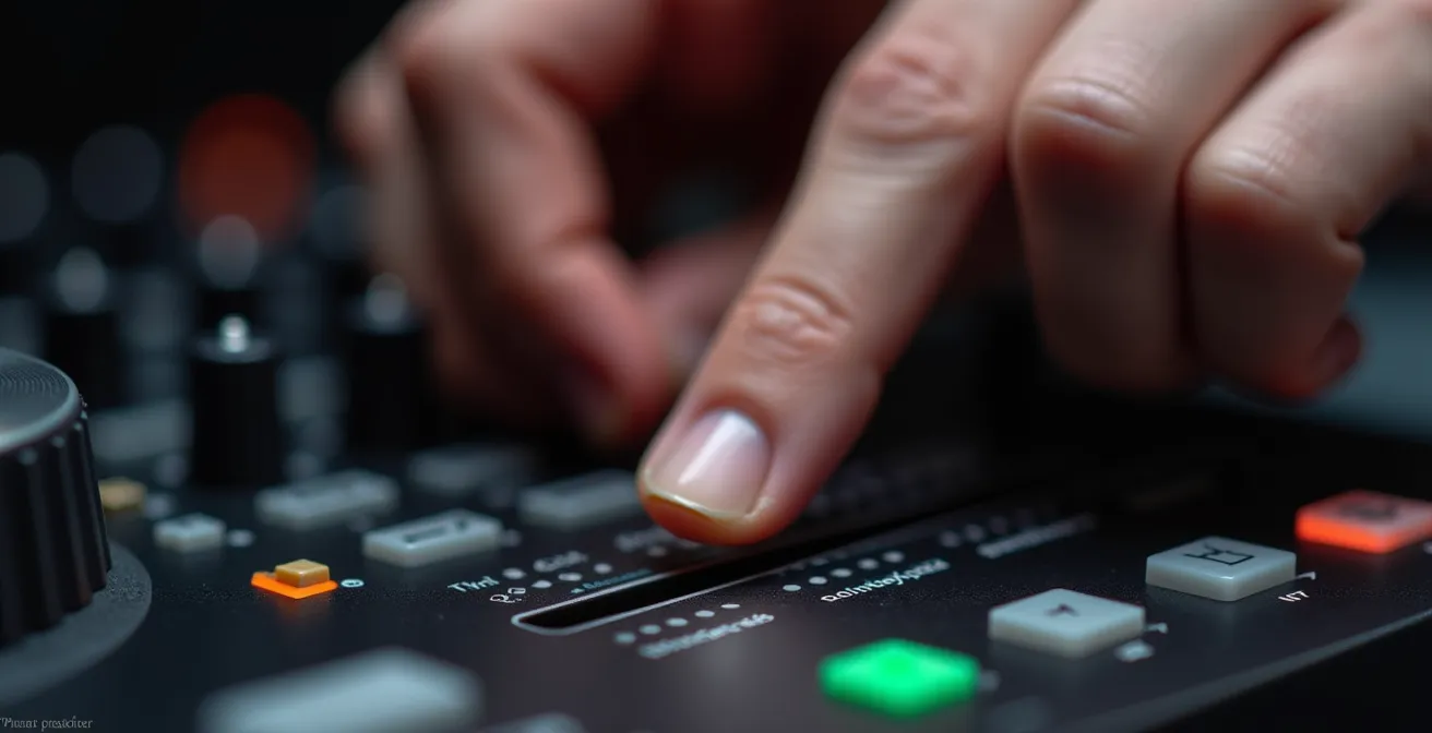 Makroaufnahme eines Pitch-Faders während der Anpassung