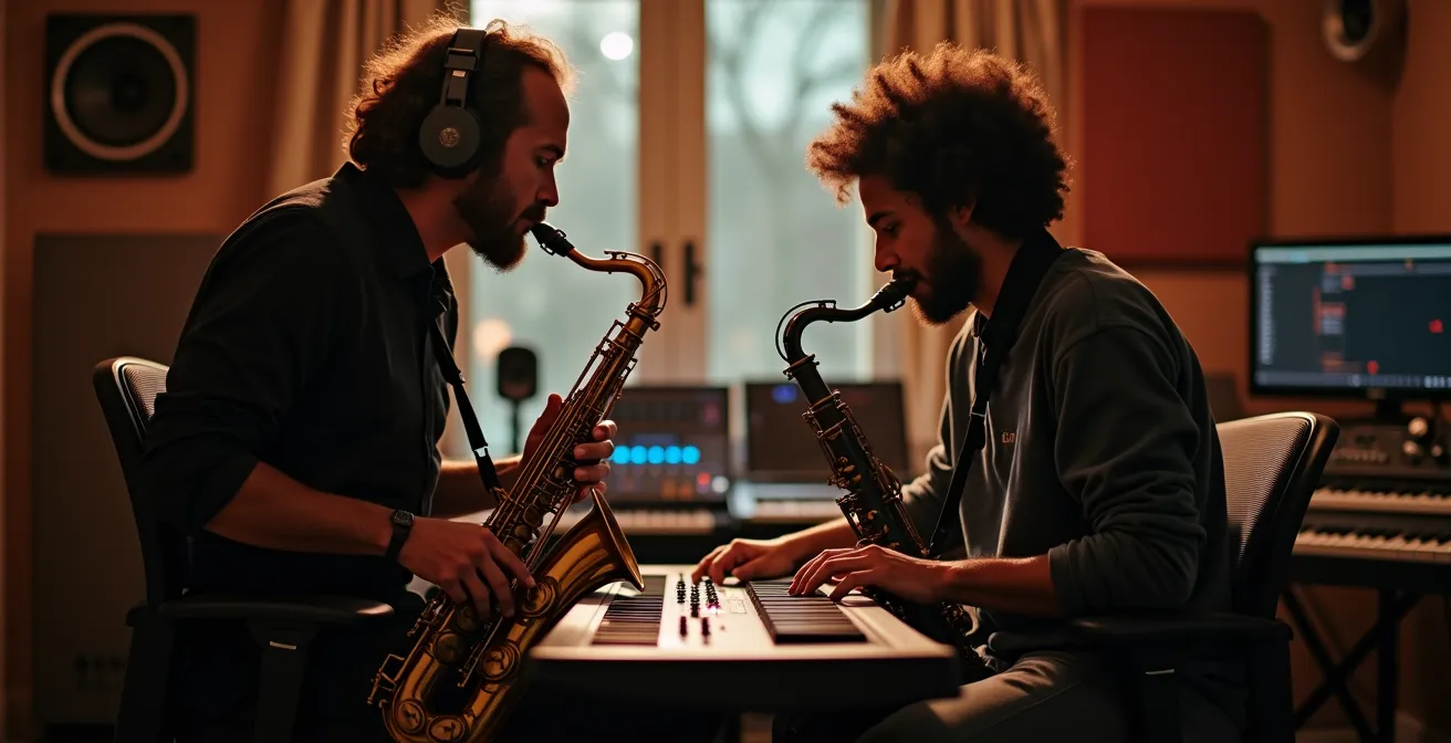 Fusion von klassischen Jazz-Instrumenten mit elektronischen Musikgeräten